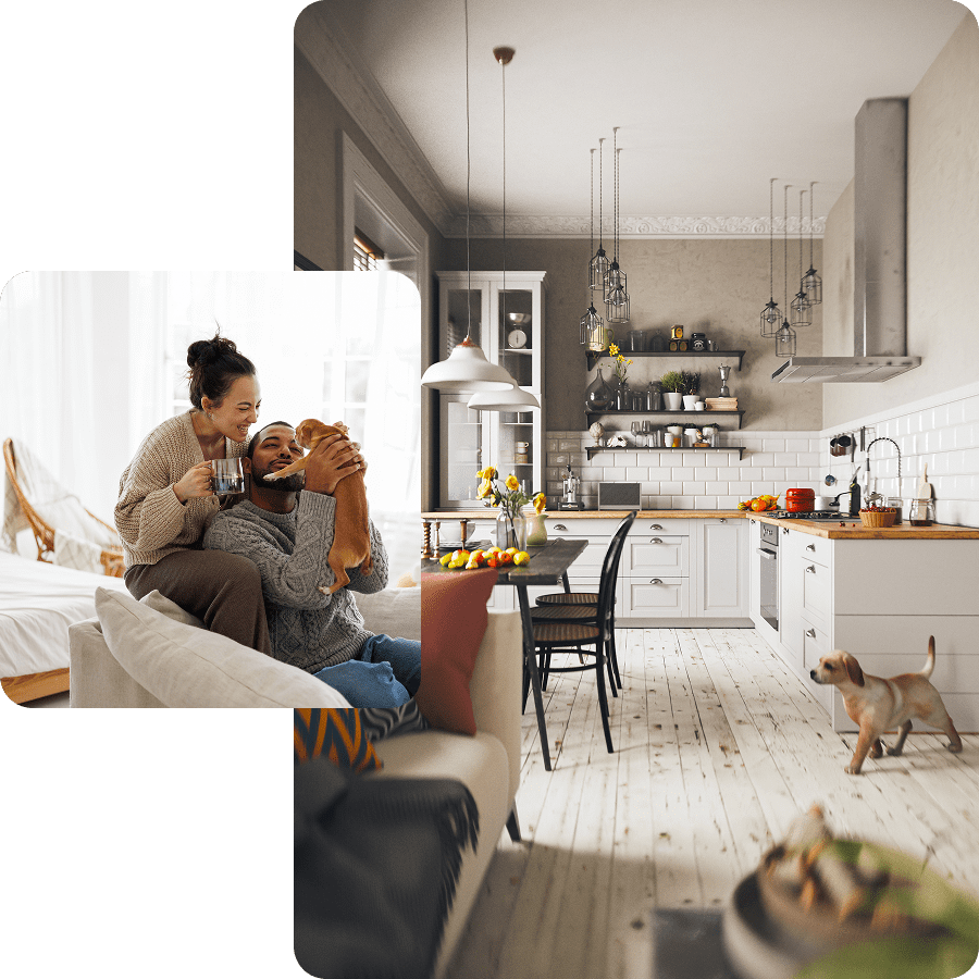 Couple enjoying coffee in stylish kitchen